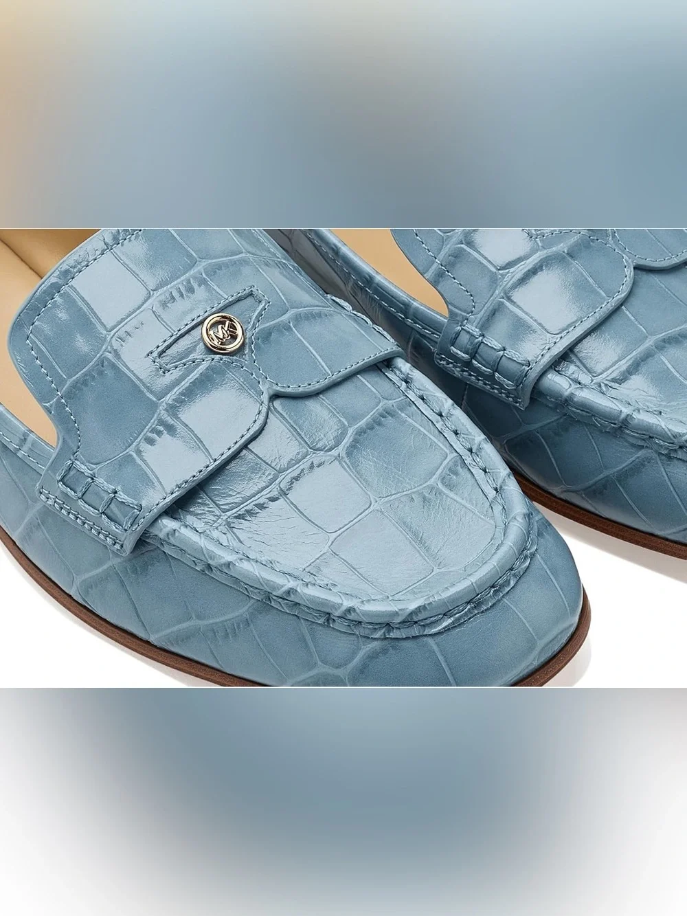 MICHAEL MICHAEL KORS Blue Chambray Jennings Crocodile Embossed Leather Loafer